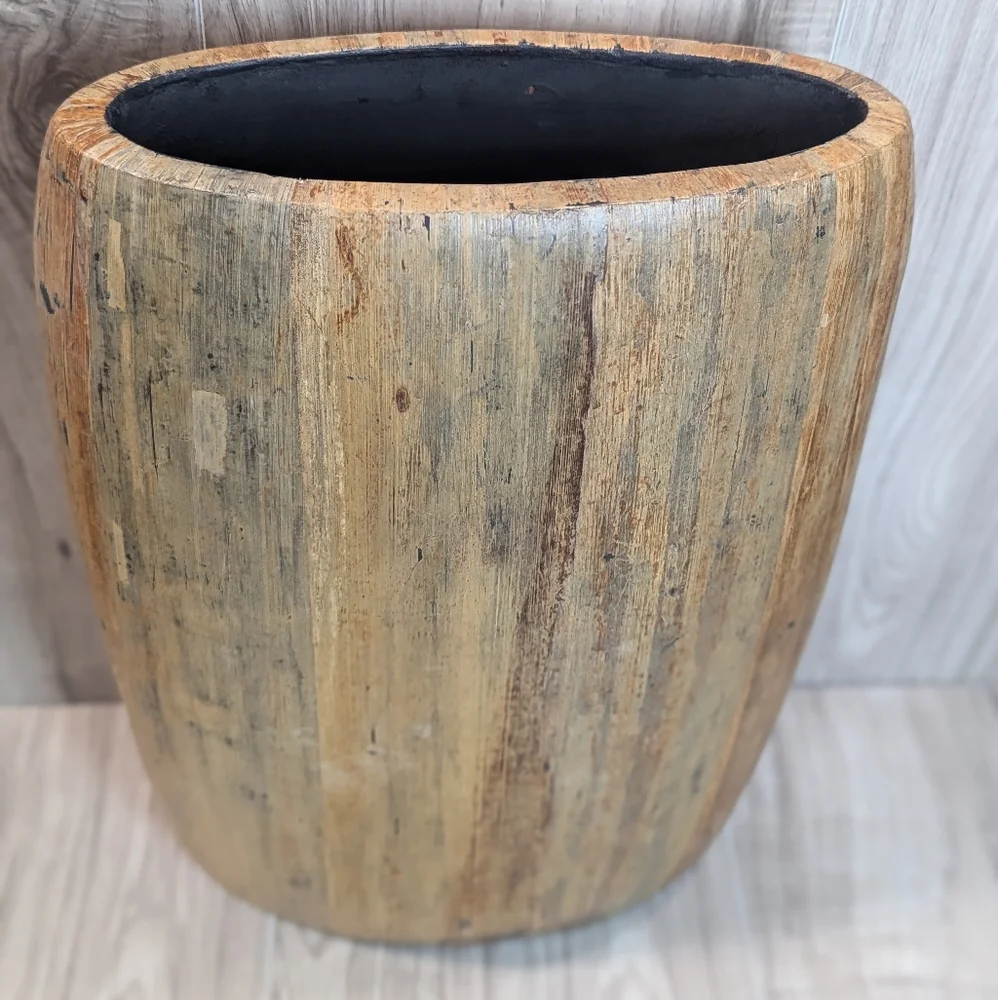 Crate & Barrel Butari Grand Wood Vase 10#s BOHO RUSTIC Southwestern